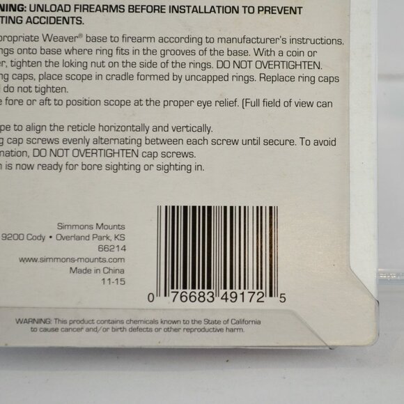 Simmons 49172 1" Matte Black High Scope Rings Fits Weaver Top Mount Bases NEW - Picture 5 of 5